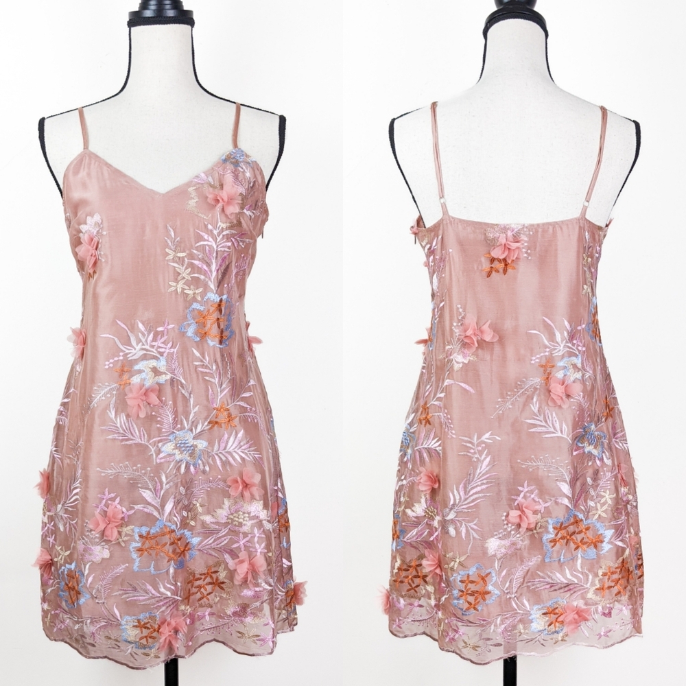 NWT Storia Embroidered Floral Mini Slip Dress, Size Small - Picture 2 of 5